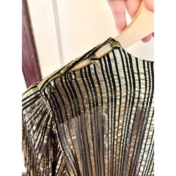 Vintage Gold Lame Stripe Blouse- Size 10, Party, NYE, Holiday - Picture 3 of 7